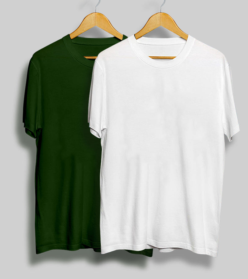Copy of Pack of 2 - Plain Olive & White T-Shirt