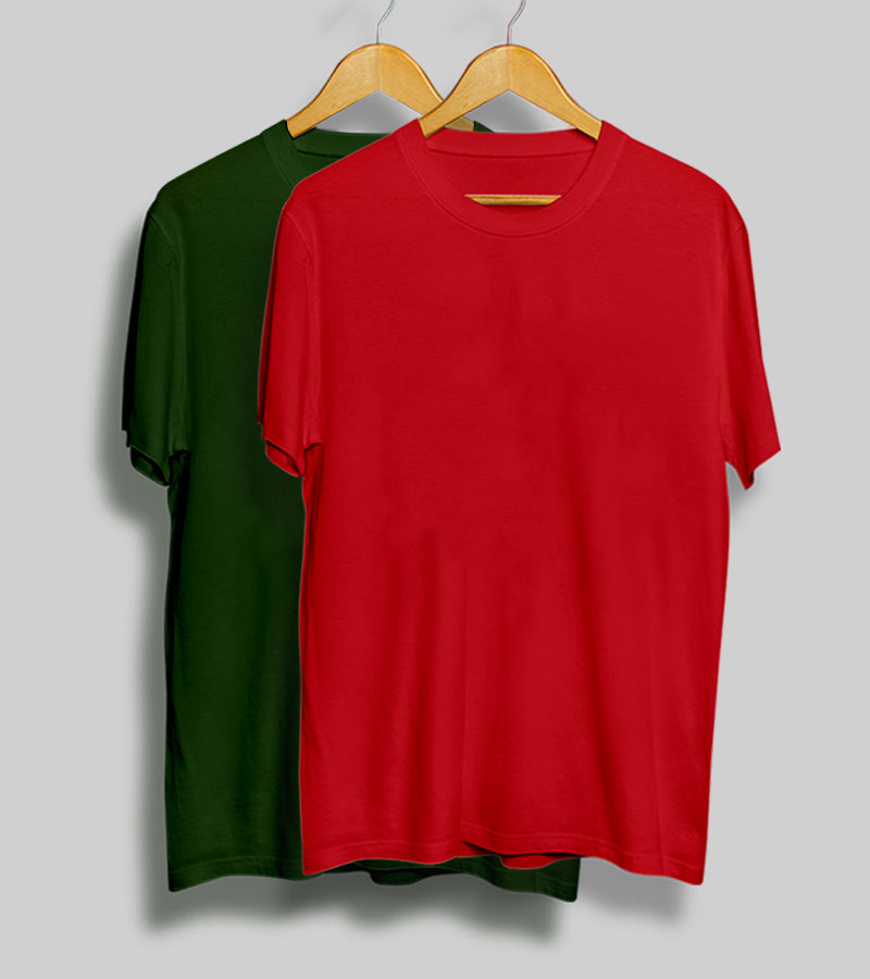 Pack of 2 - Plain Olive & Red T-Shirt