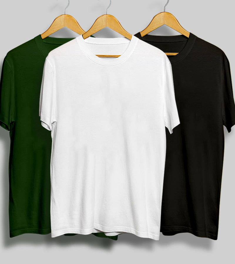 Pack of 3 - Plain  Olive, White & Black  T-Shirt
