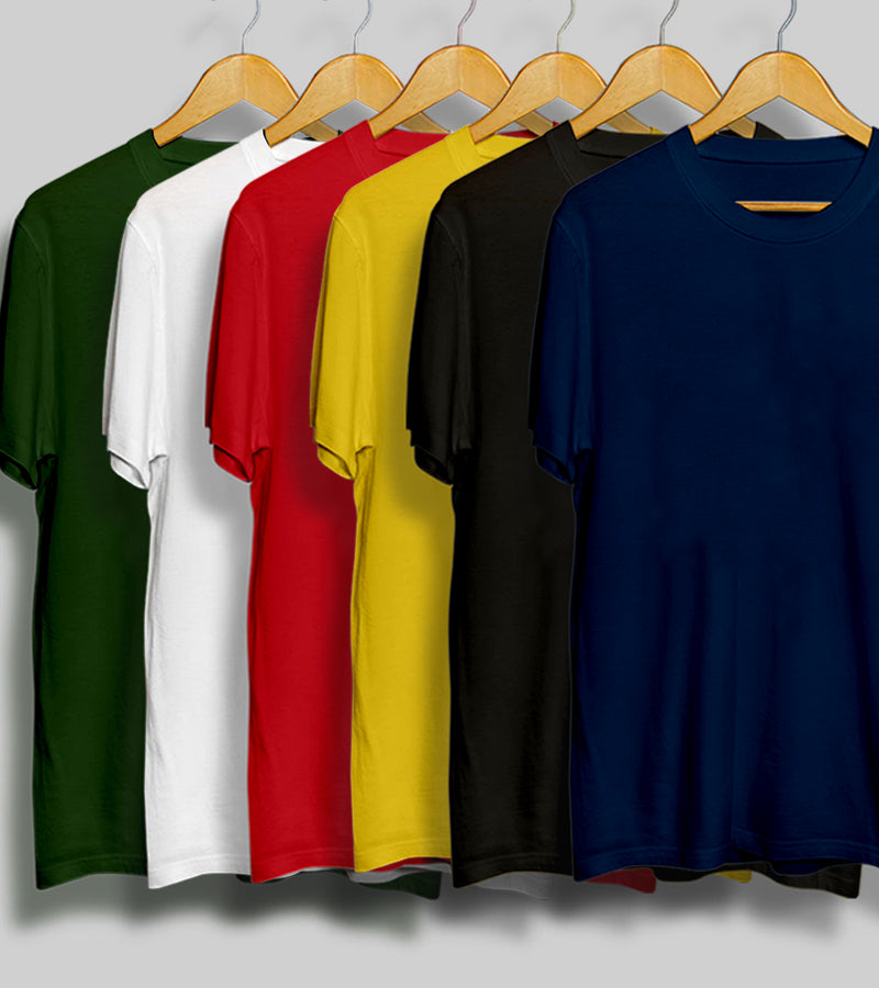 Pack of 5 - Plain  Olive, White, Red, Yellow & Navy Blue T-Shirt