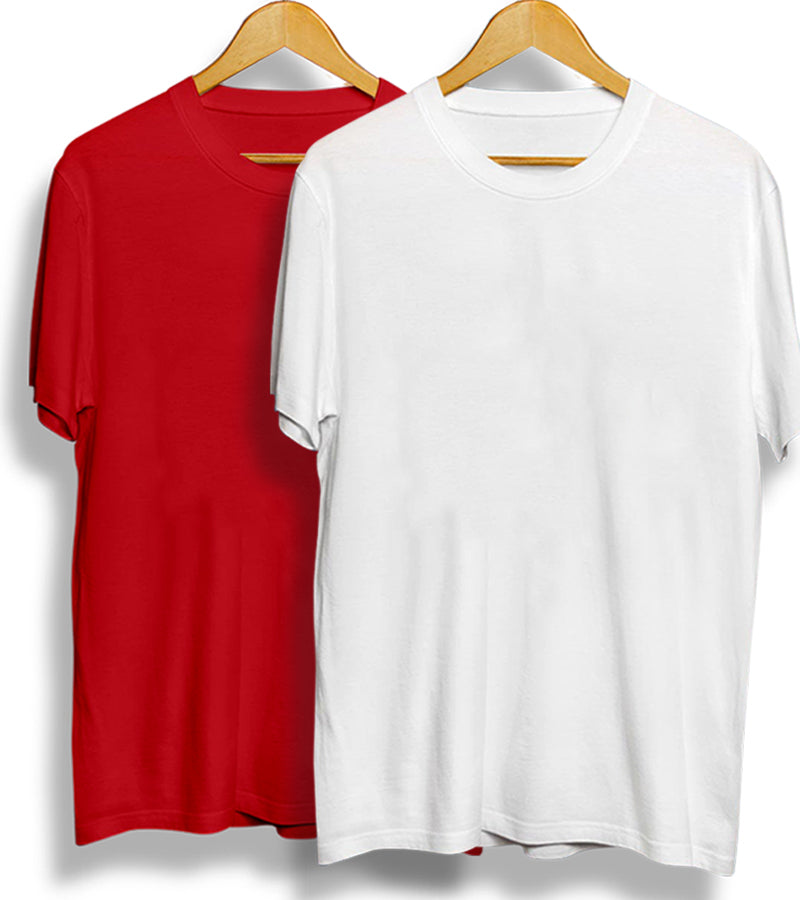 Pack of 2 - Plain Red & White T-Shirt