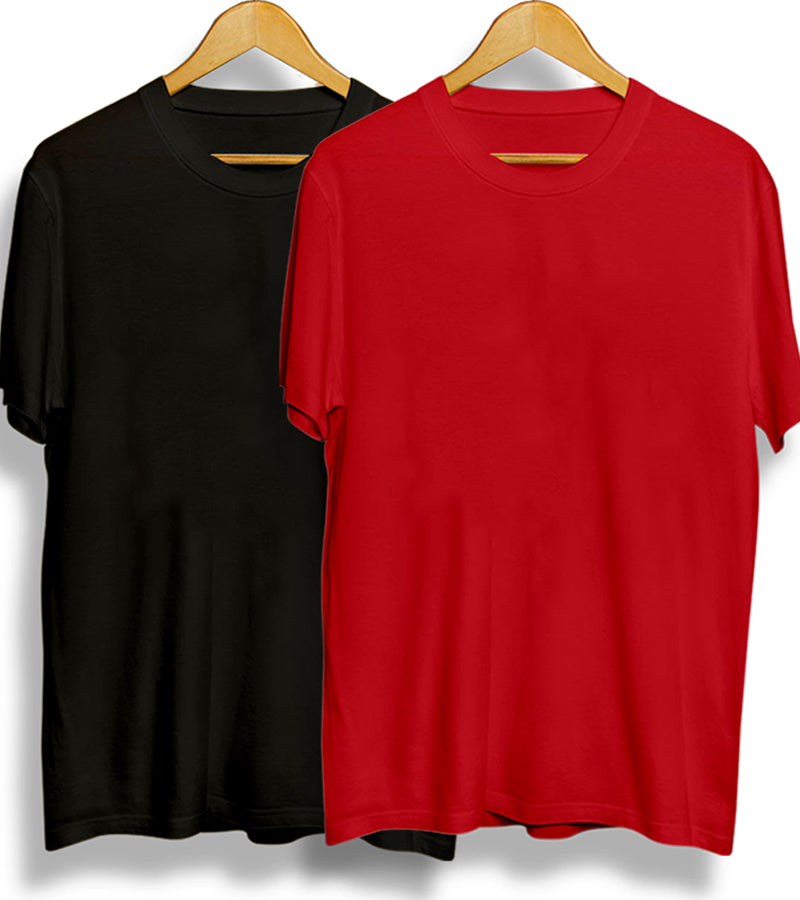 Pack of 2 - Plain Red & Black T-Shirt