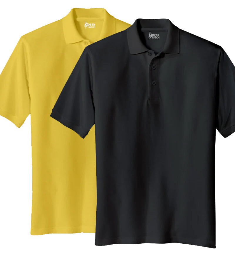 Pack of 2 Combo Polo Men T-shirt Black & Yellow