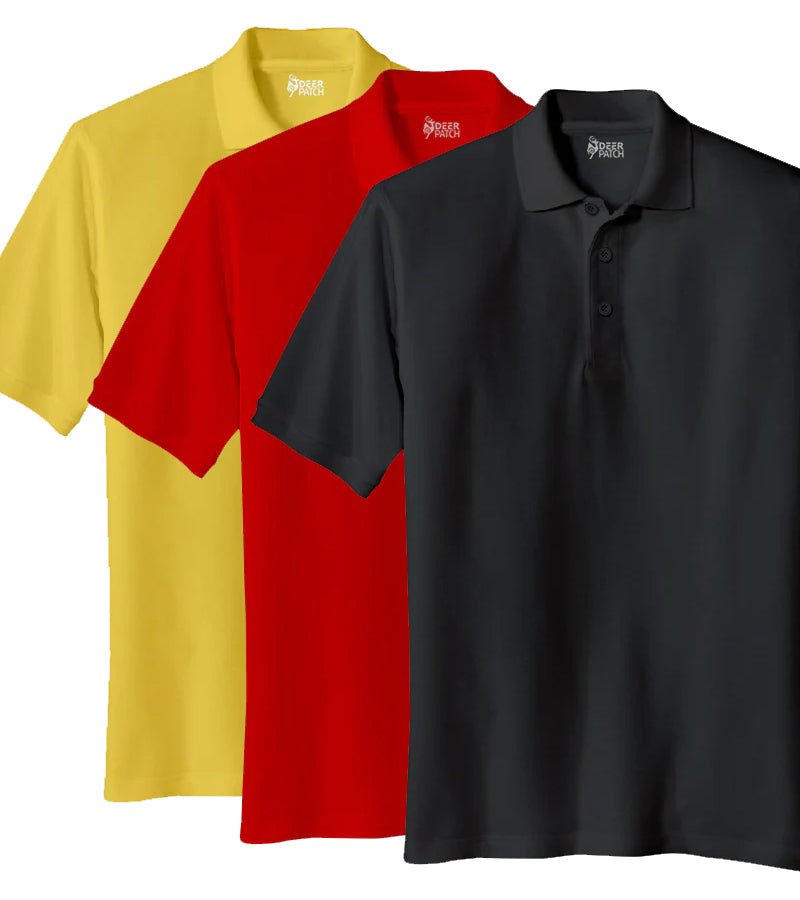 Pack of 3 Combo Polo Men T-shirt  Yellow  Red & Black