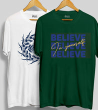 Load image into Gallery viewer, Pack of 2 T-shirt | Netram Chakra - White | Belive In Yourself - Olive
