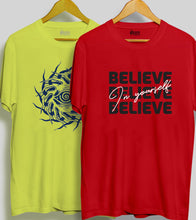 Load image into Gallery viewer, Pack of 2 T-shirt | Netram Chakra - Yellow | Belive In Yourself-Red

