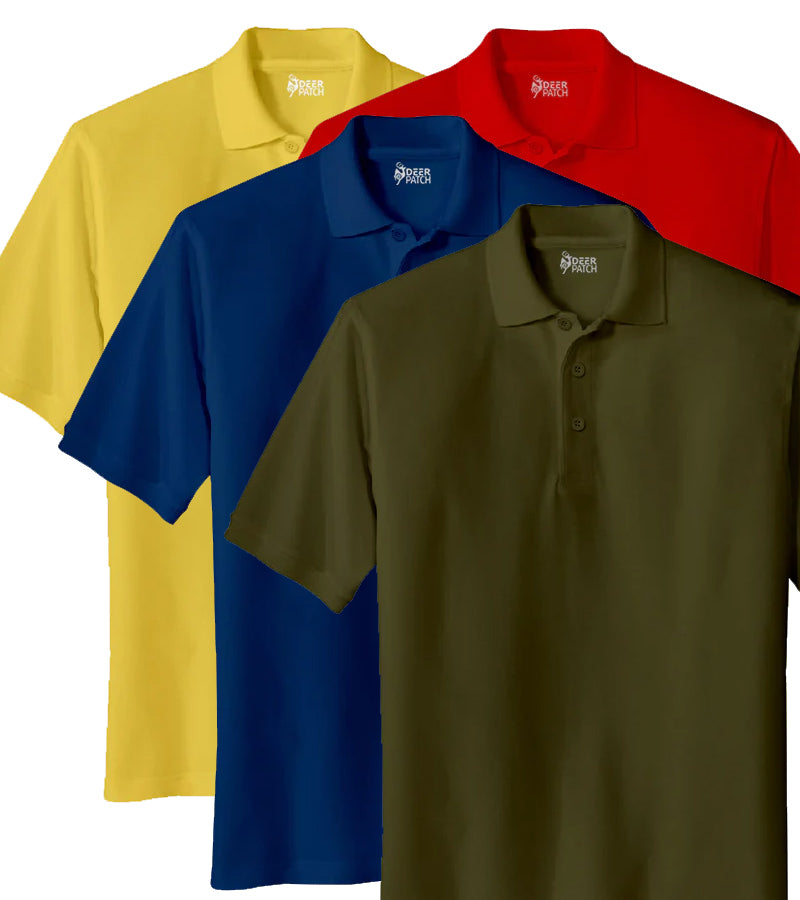 Pack of 4 Combo Polo Men T-shirt  Yellow  Red Navy Blue & Olive