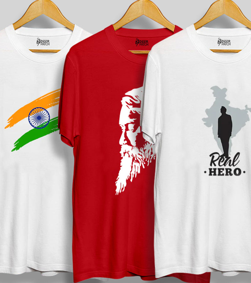 Pack of 3 T-shirt | White, Red & White | Patriotism DP 02