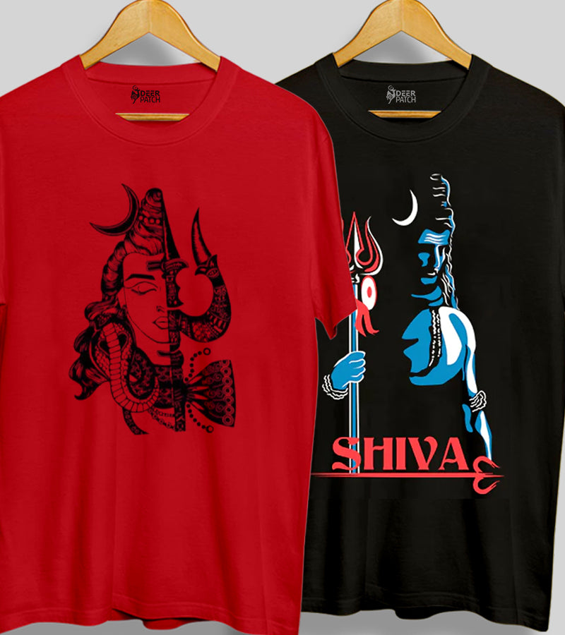 Pack of 2 T-shirt |   Adinath Red  | Bhairava - Black
