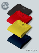 Load image into Gallery viewer, Pack of 4 - Plain black ,Yellow,Red &amp; Navy Blue T-Shirt
