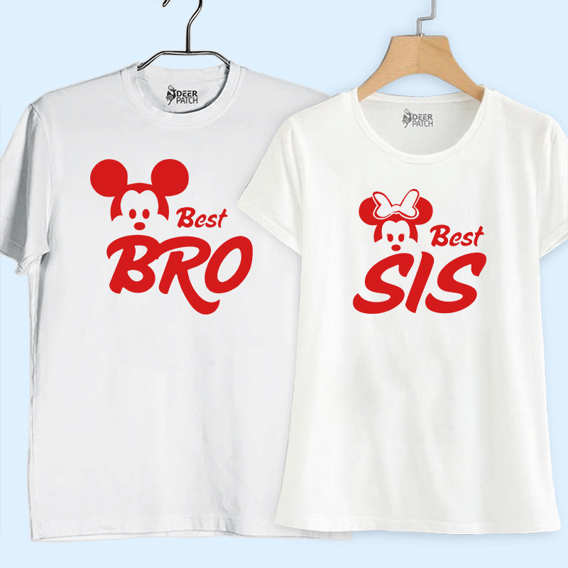 Best Bro Best Sis Micky Mouse White T-shirts