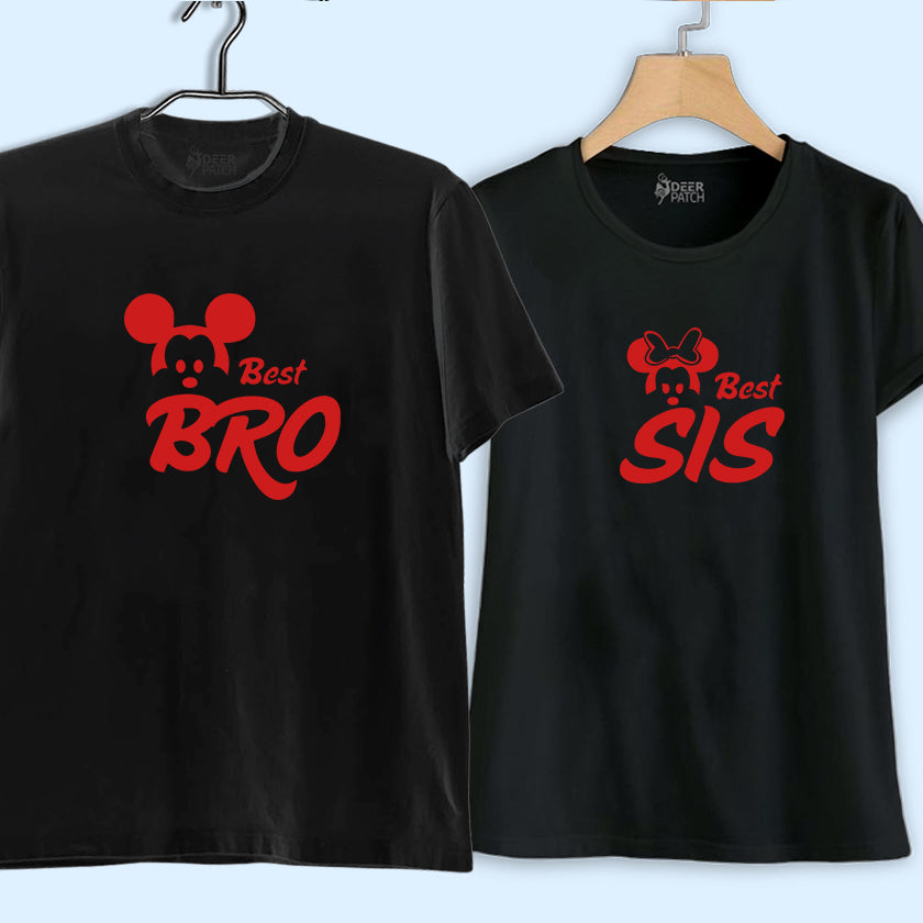Best Bro-Sis Micky Mouse Black T-shirts