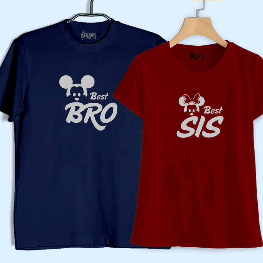 Best Bro-Sis Micky Mouse Blue/Maroon T-shirts