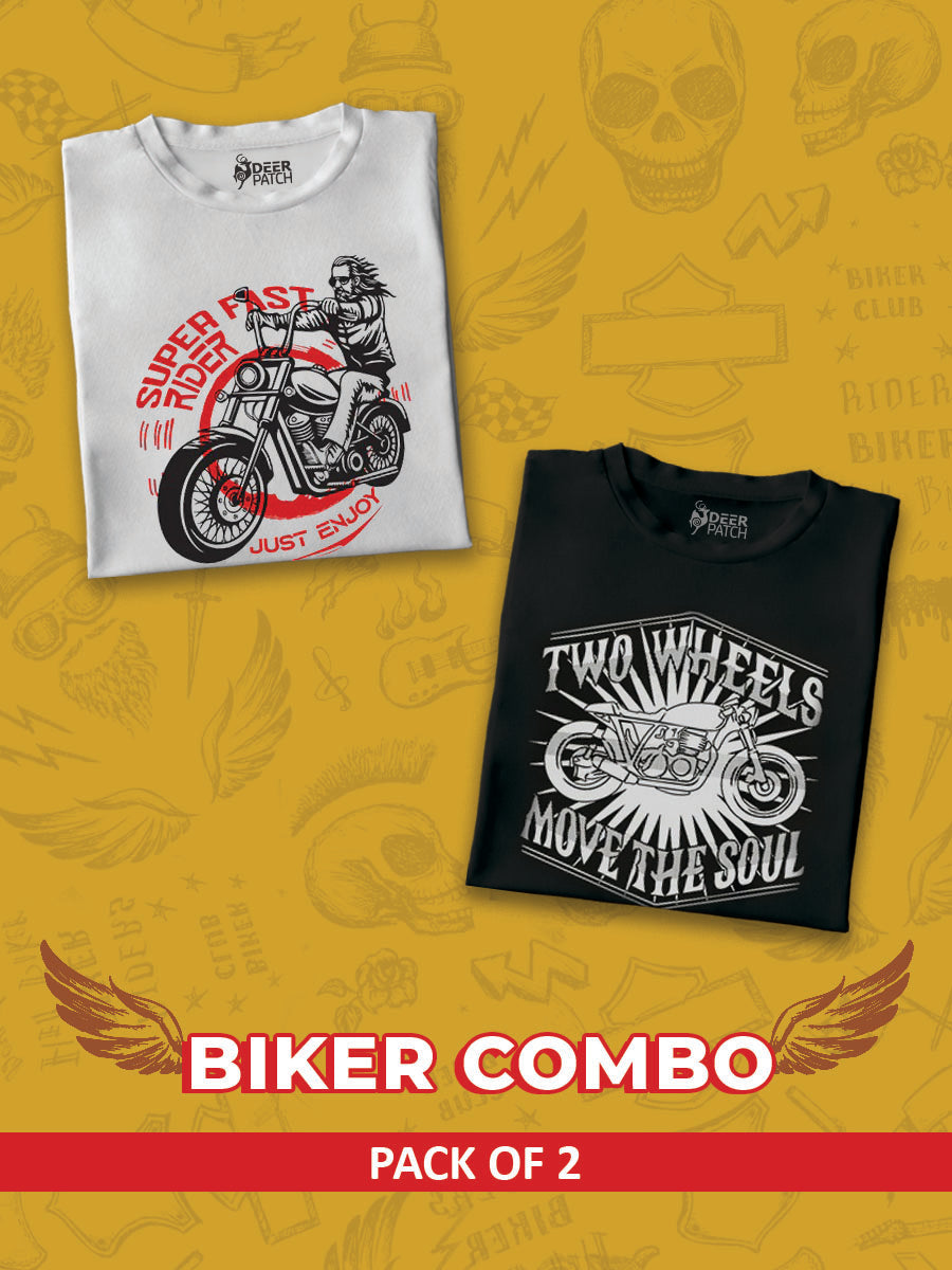 Pack of 2 | Bikers Combo Men T-Shirt | Deer Patch