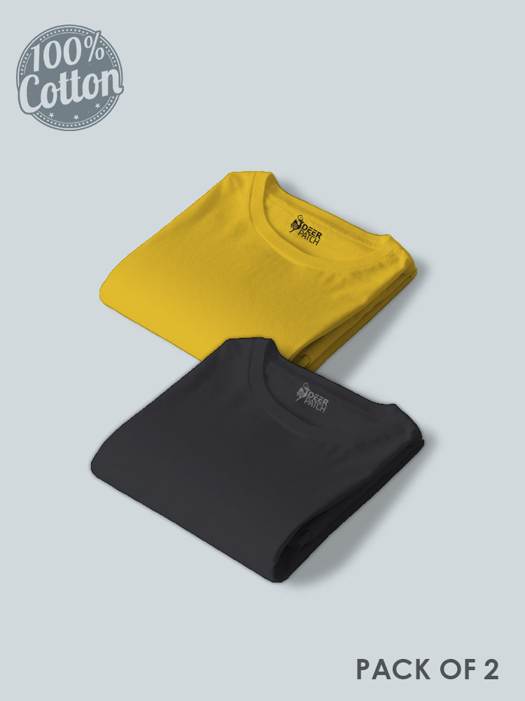 Pack of 2 - Plain Mustard Yellow & Black T-Shirt