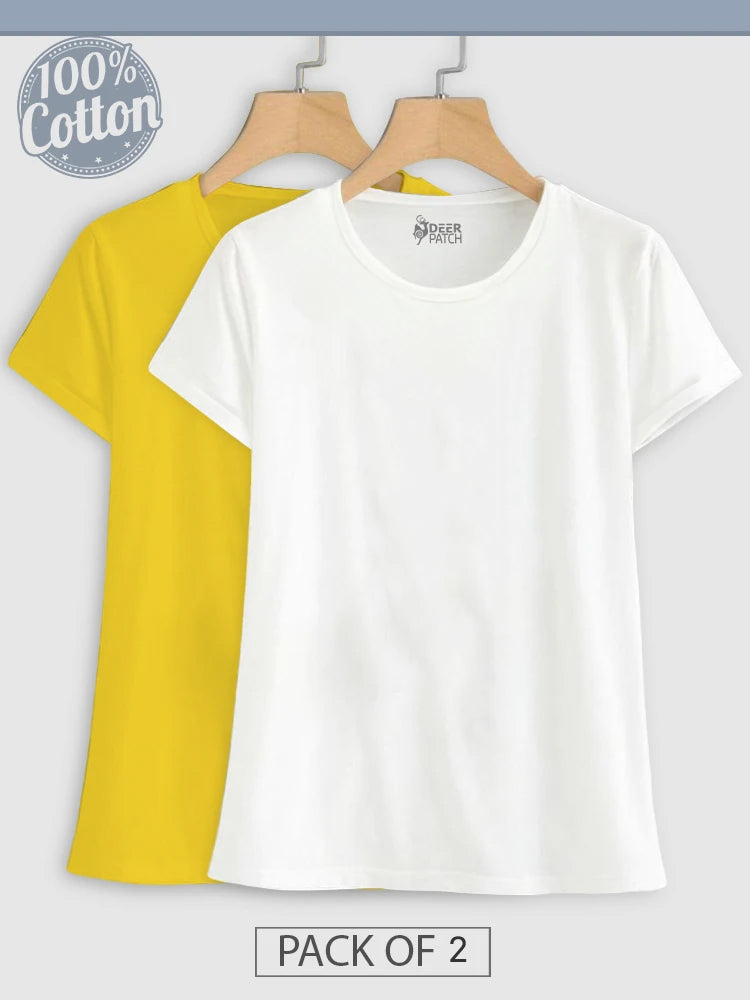 Pack of 2 - Plain Yellow & White Top