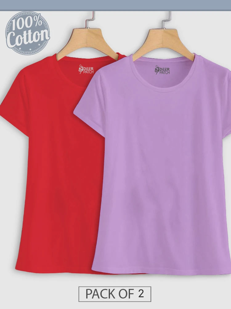 Pack of 2 - Plain Red & Lavender Top