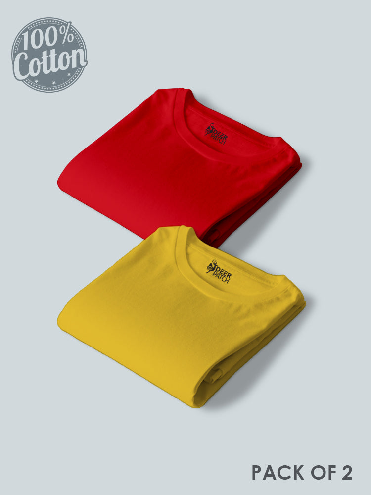 Pack of 2 - Plain Red & Mustard Yellow T-Shirt
