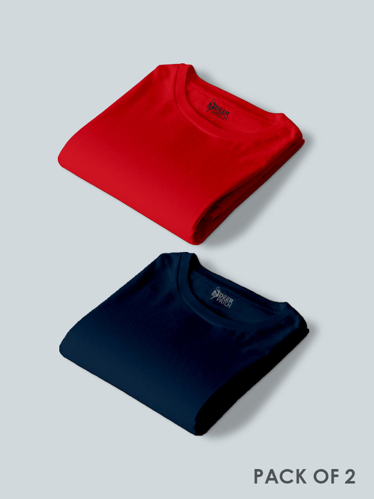Pack of 2 - Plain Red & Navy Blue T-Shirt