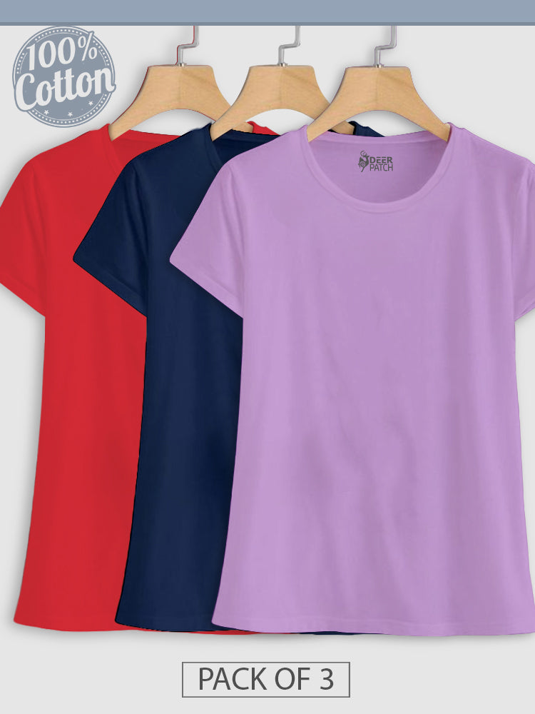 Pack of 3 - Plain Red, Navy Blue & Lavender Top