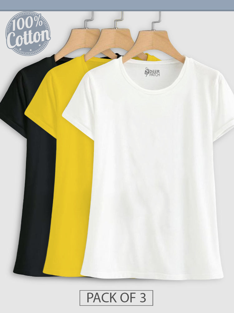 Pack of 3 - Plain Black, Yellow & White Top