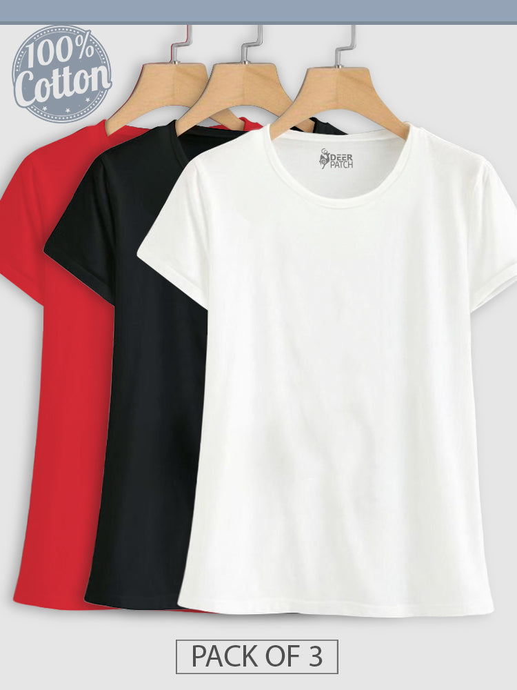 Pack of 3 - Plain Red, Black & White Top