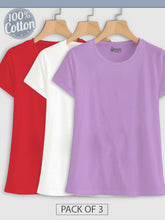 Load image into Gallery viewer, Pack of 3 - Plain Red, White &amp; Lavender Top
