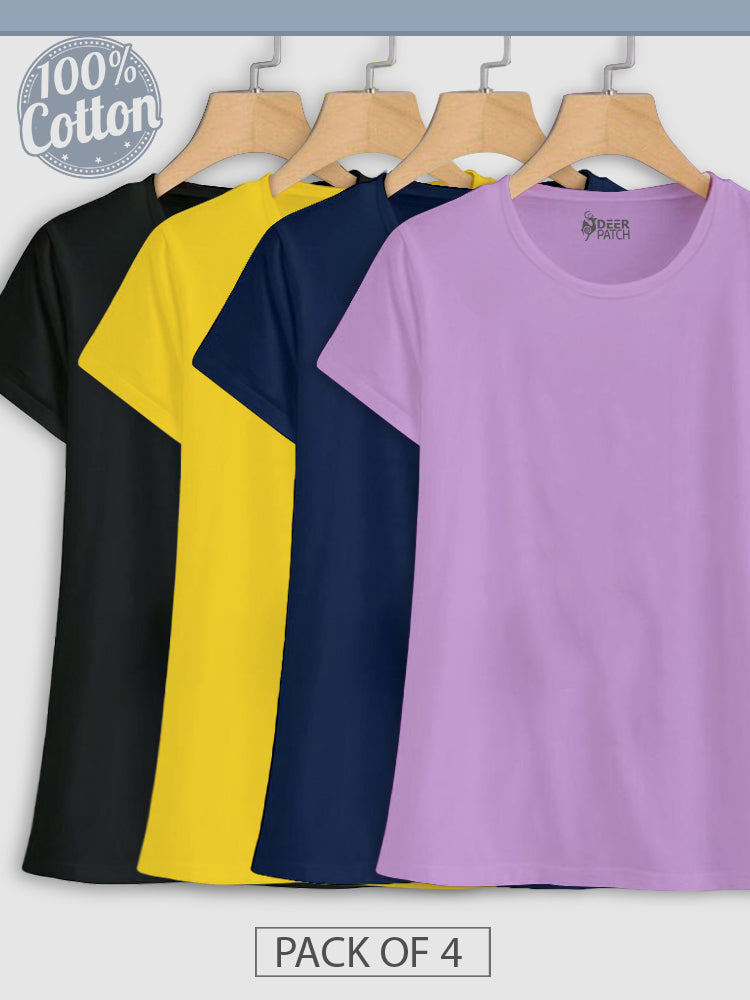 Pack of 4 - Plain Black, Yellow, Navy Blue & Lavender Top